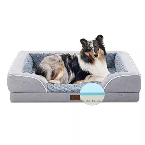 Casa Paw Memory Foam Large Dog Bed with Bolsters, Cooling Dog Beds for Large Dogs, Waterproof Orthopedic Dog Couch Bed with Removable Washable Cover, Nonskid Bottom