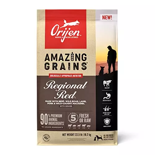 ORIJEN AMAZING GRAINS REGIONAL RED Dry Dog Food, High Protein Dog Food for All Life Stages, Fresh or Raw Ingredients, 22.5lb