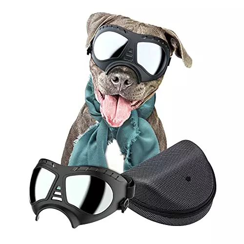 NVTED Dog Goggles Big Area Dog Sunglasses, Large Breed Windproof Snowproof Eye Protection Dog Glasses for Outdoor Driving Cycling (Large)