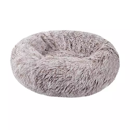 ZEJEUER Cat Bed, Medium Dog Bed, Round Donut Washable Plush Fluffy Faux Fur Soft Cushion Beds for Indoor Dogs