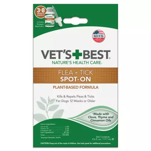 Vet’s Best Flea & Tick Spot-on Drops – Topical Flea & Tick Prevention for Dogs – Plant-Based Formula – Certified Natural Oils – For Various Dog Sizes – 3-8 Month Supply