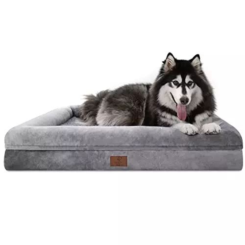 Yiruka XL Dog Bed, Orthopedic Washable Dog Bed with [Removable Bolster/Pillow], Grey Waterproof Dog Bed