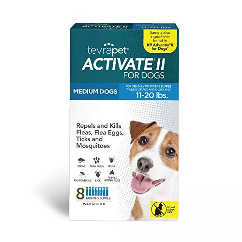 TevraPet Activate II Flea and Tick Prevention for Dogs | Medium Dogs 11-20 lbs | Fast Acting Flea Drops | 8 Month Supply | Vet Quality Protection