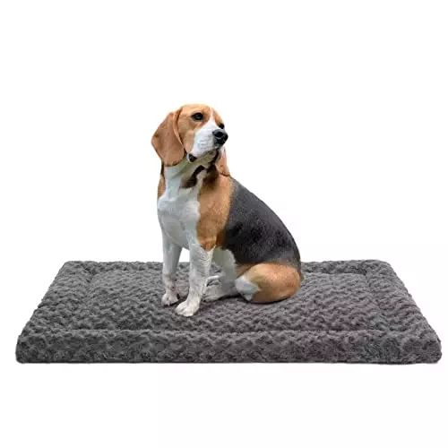 Washable Dog Bed Mat Reversible Dog Crate Pad Soft Fluffy Pet Kennel Beds Dog Sleeping Mattress for Large Jumbo Medium Small Dogs, 35 x 22 Inch, Gray