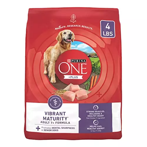 Purina ONE High Protein Dry Senior Dog Food Plus Vibrant Maturity Adult 7 Plus Formula – (4) 4 lb. Bags