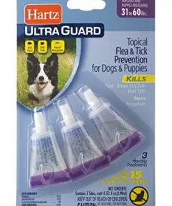 Hartz UltraGuard Flea & Tick Drops for Dogs & Puppies 31-60lbs – 3 Monthly Treatment