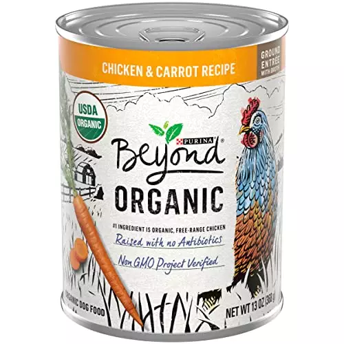 Purina Beyond Organic Wet Dog Food, Organic Chicken & Carrot Adult Recipe Ground Entrée with Broth – (12) 13 oz. Cans