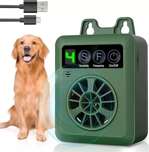 VANZO Anti Bark Control Device Relieve Dog Barking Deterrent with Adjustable Ultrasonic Level Rechargeable Waterproof Outdoor HU-3