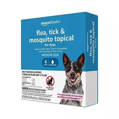 Amazon Basics Flea, Tick & Mosquito Topical for Medium Dog (11-20 pounds), 4 Count