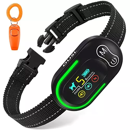 Dog Bark Collar No Barking: Rechargeable Anti Barking Collars for Large Medium Small Dogs – Smart Waterproof Bark Control Device with 5 Adjustable Sensitivity – Black