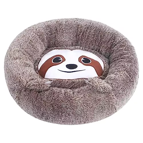 BVAGSS Calming Dog Bed for Small Medium Dogs,Sloth Design Plush Donut Cuddler Dog Bed, Anti Anxiety Round Cat Bed,Comfortable Cozy Soft Puppy Bed MW005 (Brown Sloth,20”)