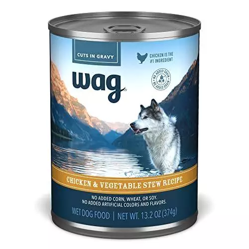Amazon Brand – Wag Wet Canned Dog Food, Chicken & Vegetable Stew Recipe, 13.2 oz Can (Pack of 12)