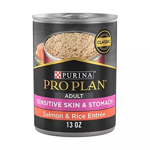 Purina Pro Plan Sensitive Skin and Stomach Wet Dog Food Pate Salmon and Rice Entree – (12) 13 oz. Cans