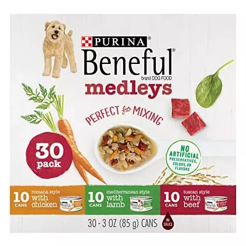 Purina Beneful Wet Dog Food Variety Pack, Medleys Tuscan, Romana & Mediterranean Style – (30) 3 oz. Cans