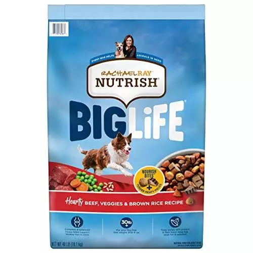 Rachael Ray Nutrish Big Life Dry Dog Food, Hearty Beef, Brown Rice, & Veggies, 40 Pounds