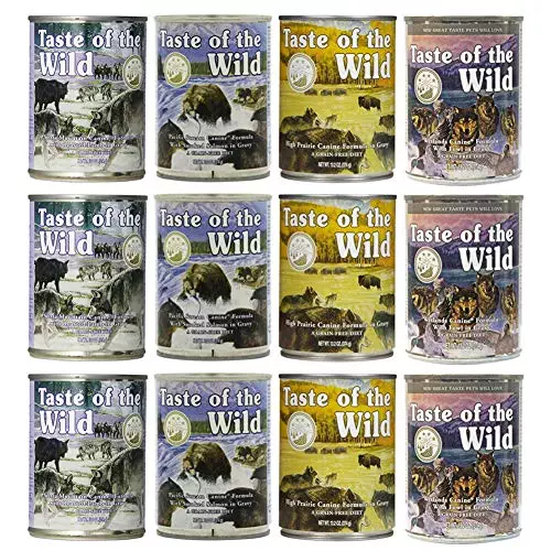 Taste of the Wild Grain-Free Canned Dog Food Variety Pack – Wetlands, Pacific Stream, High Prairie, and Sierra Mountain Pack of 12, 13.2 ounce cans by Taste of the Wild