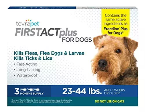 TevraPet FirstAct Plus Flea and Tick Prevention for Medium Dogs 23-44 lbs, 3 Monthly Doses, Topical Drops