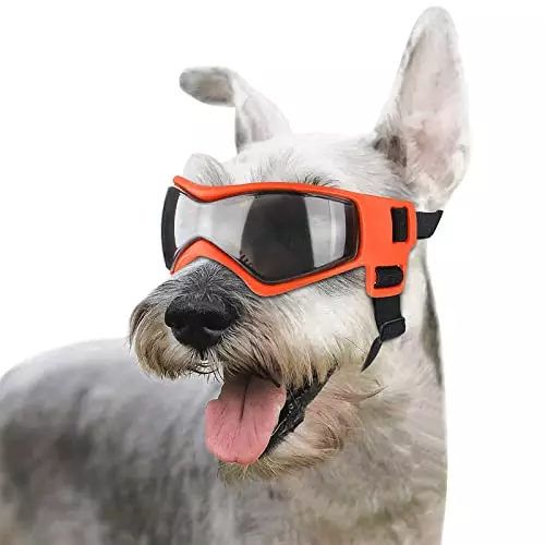 Enjoying Dog Goggles Small to Medium UV Protection Dogs Sunglasses Windproof Antifog Pet Glasses for Doggy Eye Wear, Soft Frame, Orange