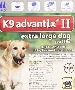 Bayer K9 Advantix II, Flea And Tick Control Treatment for Dogs, Over 55 Pound, 2-Month Supply