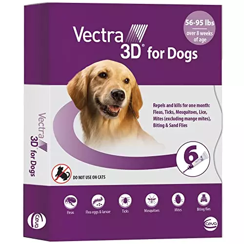 VECTRA 3D for Dogs Flea, Tick & Mosquito Treatment & Prevention for Large Dogs (56 to 95 lbs), 6 Month Supply