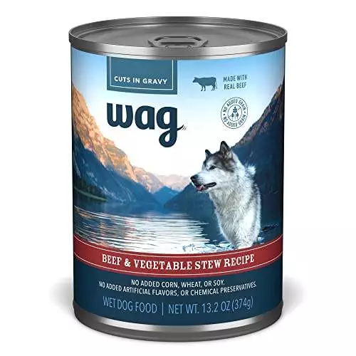 Amazon Brand – Wag Stew Canned Dog Food, Beef & Vegetable Recipe, 13.2 oz Can (Pack of 12)