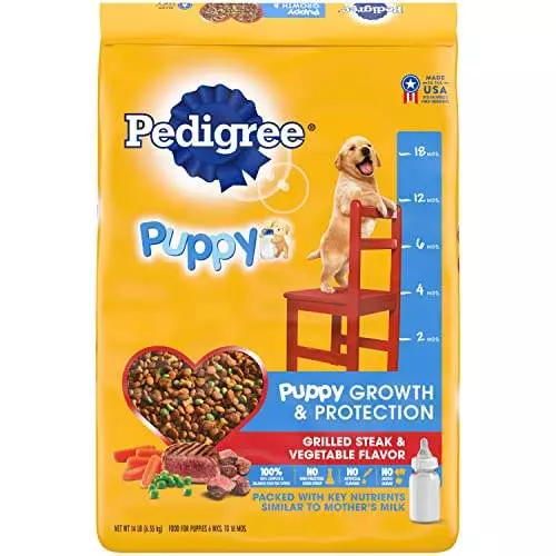 Pedigree Puppy Growth & Protection Dry Dog Food Grilled Steak & Vegetable Flavor, 14 lb. Bag