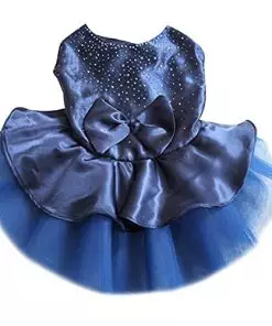 CHDHALTD Dog Lace Wedding Dress, Tutu Skirt Puppy Cat Bowknot Princess Dress Dog Dresses Holiday Dog Dress Pet Birthday Party Costume(Blue,XS)