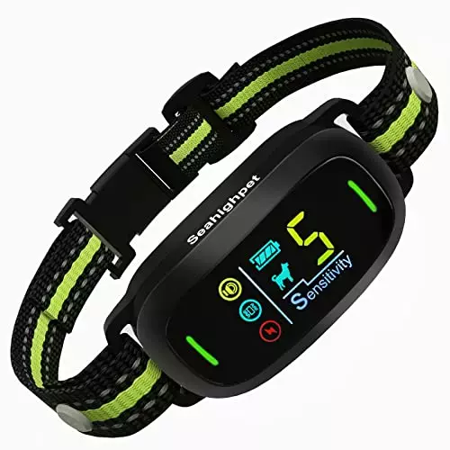 Seahighpet Rechargeable Dog Bark Collar: Anti Barking Collar with 5 Adjustable Sensitivity Smart Triggering No Bark Collars for Small Medium Large Dogs with Beep | Vibration | Shock