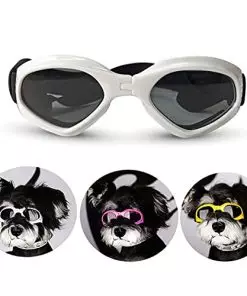 LECONPET Small Dog Sunglasses Waterproof Windproof UV Protection Pet Sunglasses Dog Goggles for Doggy Puppy Cat (White)