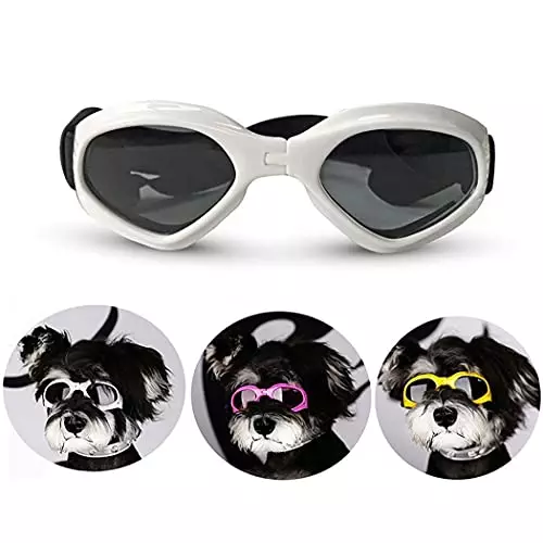 LECONPET Small Dog Sunglasses Waterproof Windproof UV Protection Pet Sunglasses Dog Goggles for Doggy Puppy Cat (White)