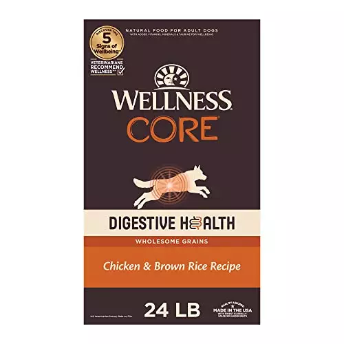Wellness CORE Digestive Health Dry Dog Food with Wholesome Grains, Highly Digestible, For Dogs with Sensitive Stomachs, Made in USA with Real Chicken (Adult, 24-Pound Bag)