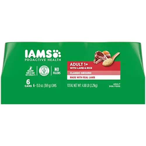 IAMS PROACTIVE HEALTH Adult Wet Dog Food Classic Ground with Lamb and Whole Grain Rice, 6-Pack of 13 oz. Cans