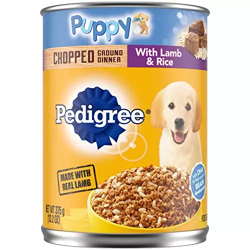 PEDIGREE CHOPPED GROUND DINNER Puppy Canned Soft Wet Dog Food With Lamb & Rice, 13.2 oz. Cans (Pack of 12)