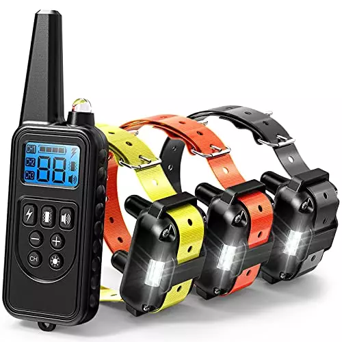 F-color Dog Training Collar with Remote 2600ft Shock Collar for Small Medium Large Dogs Breed Waterproof Dog Shock Collar for 3 Dogs with Anti-Lost Light Beep Vibration Shock