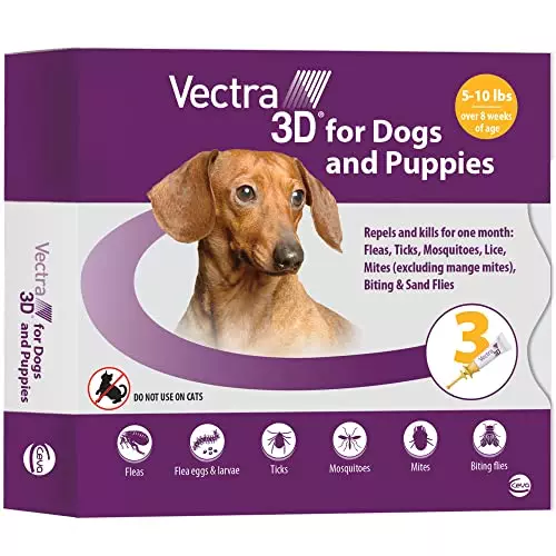 Vectra 3D for Dogs Flea, Tick & Mosquito Treatment & Prevention for Extra Small Dogs (5-10 lbs), 3 month supply