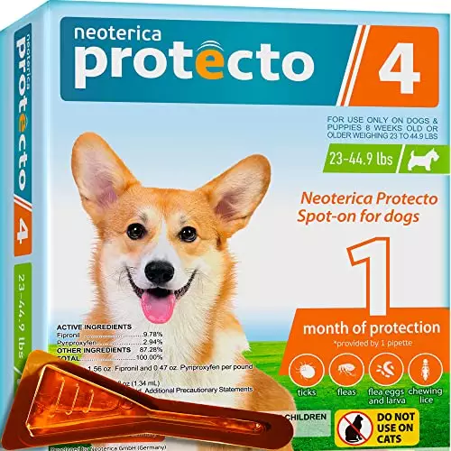 Neoterica Protecto 4 Flea and Tick Prevention for Dogs & Puppies – Flea Medicine & Home Pest Control – Topical Treatment & Mosquito Repellent for Dogs – Small, Medium and Extra Large Drops in Pack