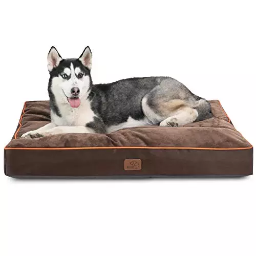 Bedsure Waterproof Dog Beds for Large Dogs – Up to 75lbs Large Dog Bed with Washable Cover, Pet Bed Mat Pillows, Brown
