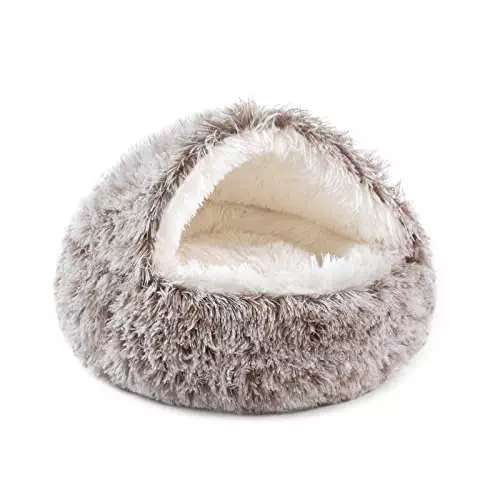 NOYAL Dog Bed Round Hooded Plush Cat Cave Donut Anti Anxiety Fluffy Dog Bed for Small Medium Dog and Cat