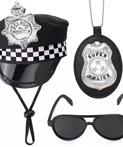 Yewong Pet Police Costume Accessory Set Pet Dog Cat Police Hat Badge Aviator Sunglasses Pet Dress Up Kit for Halloween Christmas Cosplay Role Play Party (Set-C)