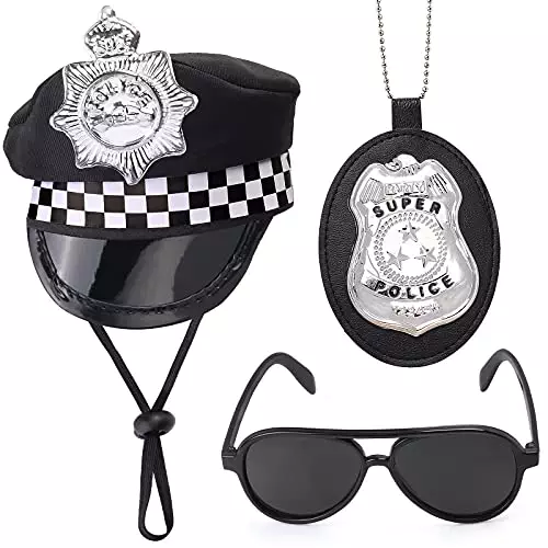 Yewong Pet Police Costume Accessory Set Pet Dog Cat Police Hat Badge Aviator Sunglasses Pet Dress Up Kit for Halloween Christmas Cosplay Role Play Party (Set-C)