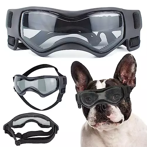 Dog Goggles for Medium Dogs, Dog Sunglasses Medium Breed, Dog Glasses UV Protection Wind Protection Dust Protection with Adjustable Strap for Medium Breed (Medium Black)