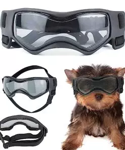 Dog Goggles for Small Dogs, Dog Sunglasses Small Breed, Dog Glasses UV Protection Wind Protection Dust Protection with Adjustable Strap for Small Breed (Small Black)