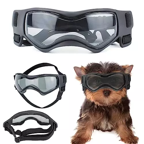 Dog Goggles for Small Dogs, Dog Sunglasses Small Breed, Dog Glasses UV Protection Wind Protection Dust Protection with Adjustable Strap for Small Breed (Small Black)