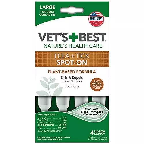 Vet’s Best Topical Flea & Tick Treatment for Dogs Over 40lbs, 4 Month Supply