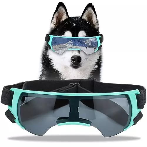 Dog Sunglasses Goggles UV Protection Wind/Dust/Snowproof Puppy Glasses for Small to Medium Breed Dog for Outdoor Driving Riding with Frame Adjustable Straps (Green)