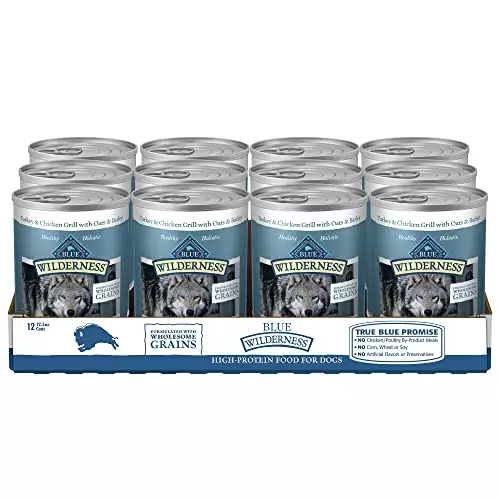 Blue Buffalo Wilderness High Protein Natural Adult Wet Dog Food plus Wholesome Grains, Turkey & Chicken Grill 12.5-oz cans (Pack of 12)