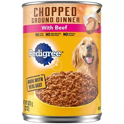 PEDIGREE CHOPPED GROUND DINNER Adult Canned Soft Wet Dog Food with Beef, 22 oz. Cans (Pack of 12)