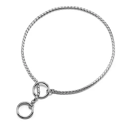 Mogoko Stainless Steel Dog Choke Chain Collar, Puppy Metal Snake Chain Pet Show Slip Collar Choker for Training Walking (Silver;16.0″*3.0mm)