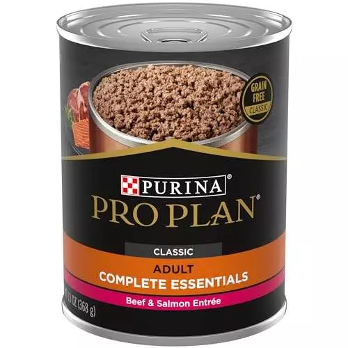 Purina Pro Plan High Protein, Grain Free Wet Dog Food, Beef and Salmon Entree – (12) 13 Oz. Cans