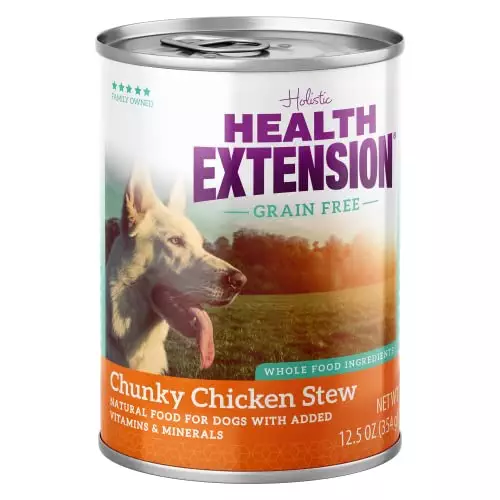 Health Extension Wet Dog Food Canned, Gluten & Grain-Free, Natural Food for All Puppies & Dogs with Added Vitamins & Mineral, Chucky Chicken Stew (12.5 Oz / 374 g) (Pack of 12)